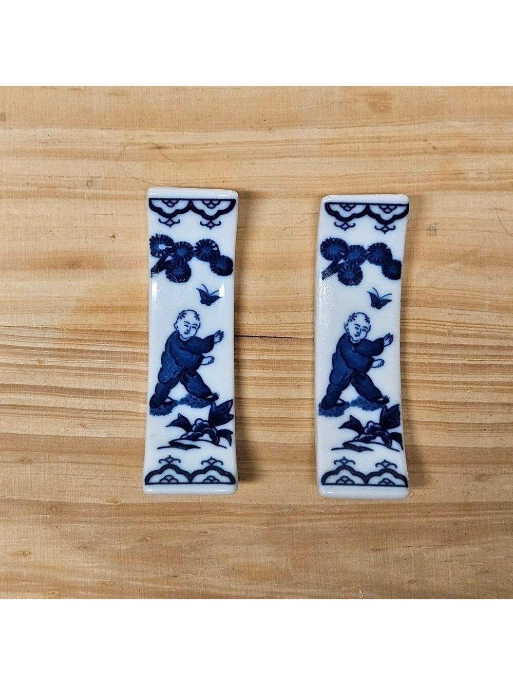 Vintage Mid-Century Japanese Porcelain Blue/White Chopstick Rest Holders